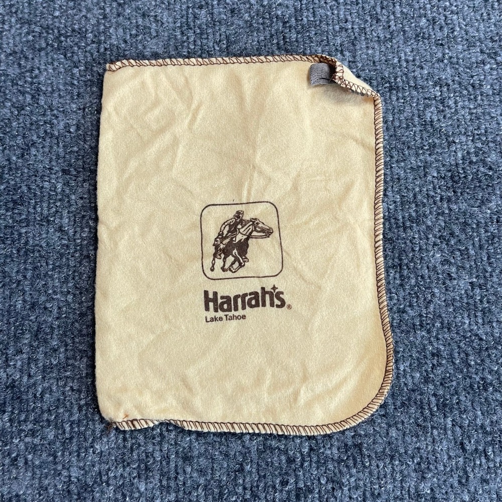 Vintage Harrahs Lake Tahoe Casino Microfiber Cleaning Cloth Tan Made in USA